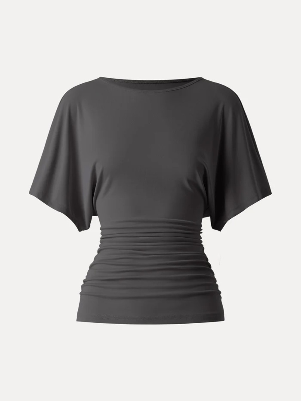 NWT OGL Sandwashed Effortless Boatneck Batwing Sleeve Side Ruched Top in shadow